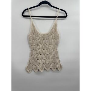 Womens Small Top Cami Tank Ivory Crochet Macrame Boho Indie Hippie Retro Chic